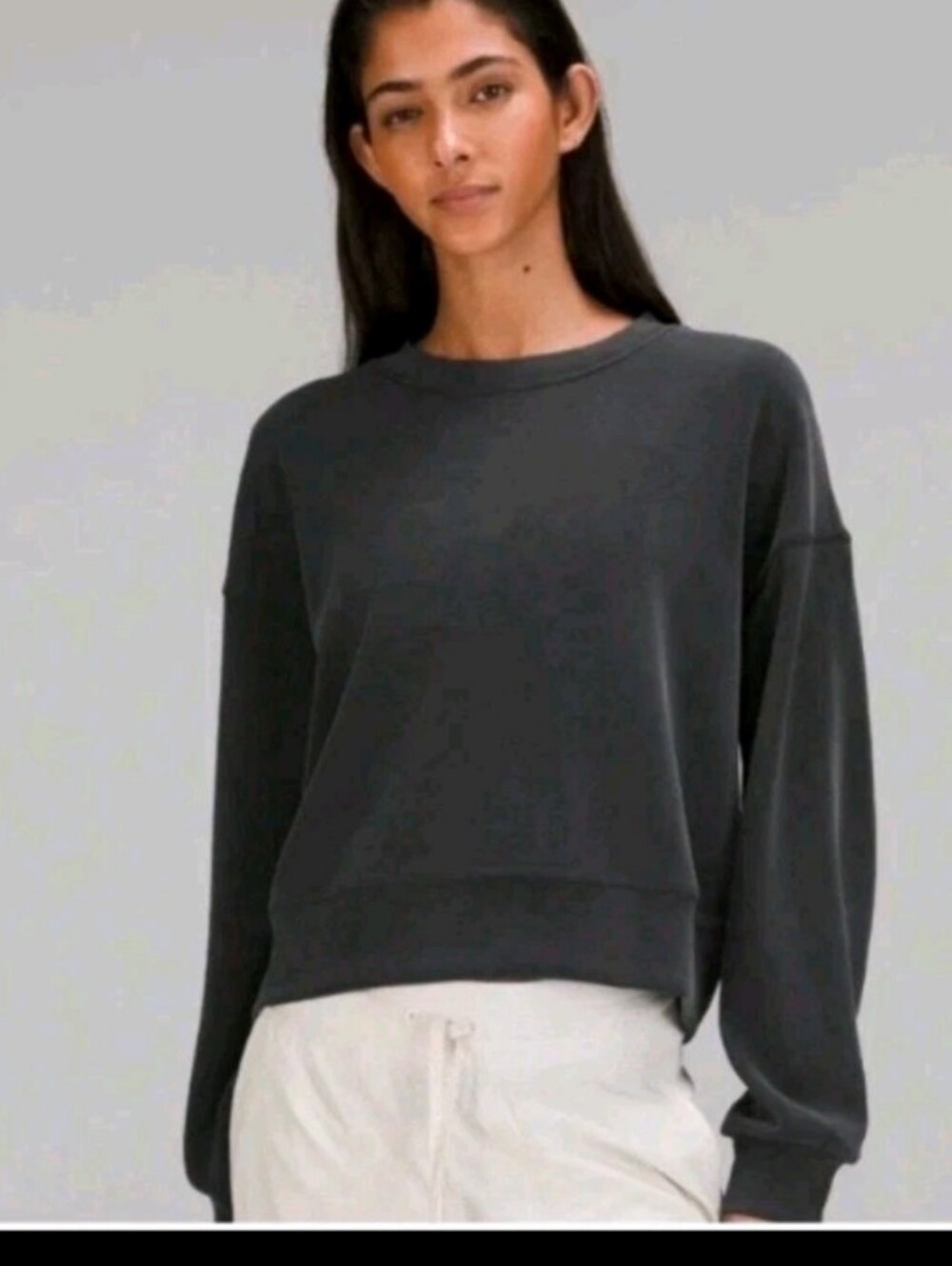 Lululemon Softstreme Sweatshirt Womens 8 Crewneck Black Perfectly Oversized Crop